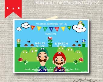 Mario Bros. Mario and Luigi Inspired Birthday Invitation DIY Digital ...