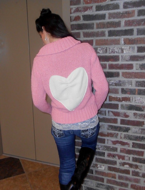 Rose Petal Pink' Heart Sweater Upcycled Sweater by MyMetamorphous