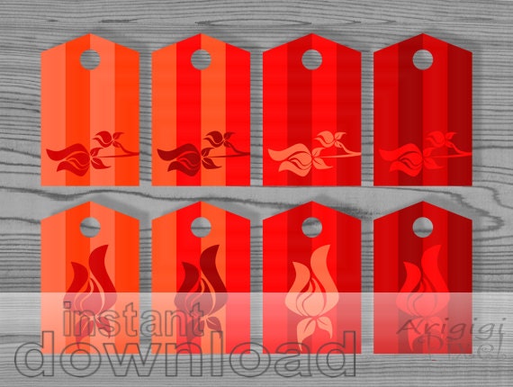ombre orange red gift tag with rosebud, printable hang gift tag, DIY gift wrapping tag, Mother, Valentine day instant download digital file Il_570xn