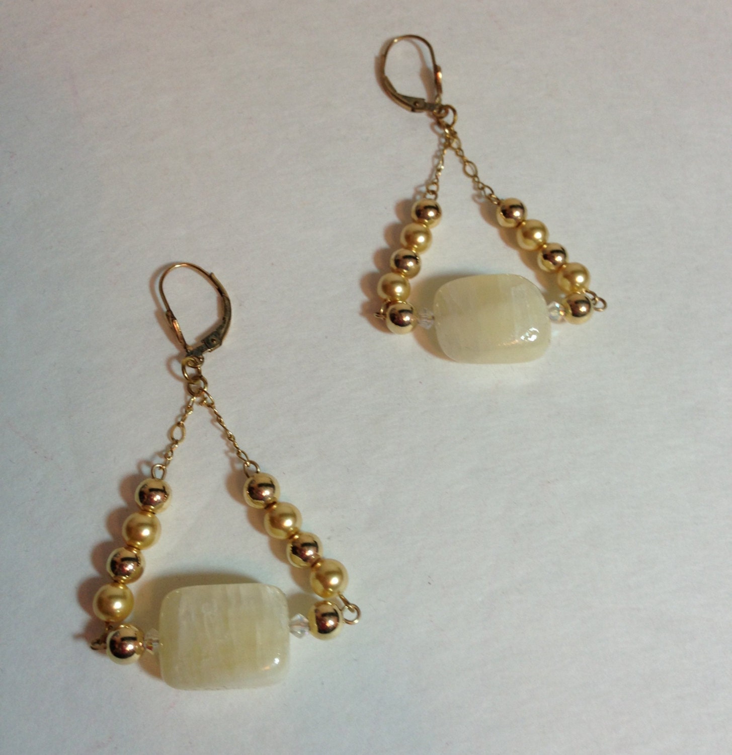 Gold Beaded Jade Earrings by HersheeUniquedesigns on Etsy
