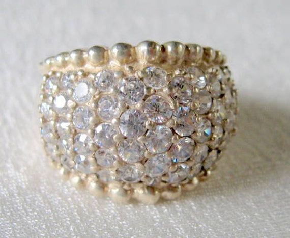 Sterling Silver Diamante Ring Chunky