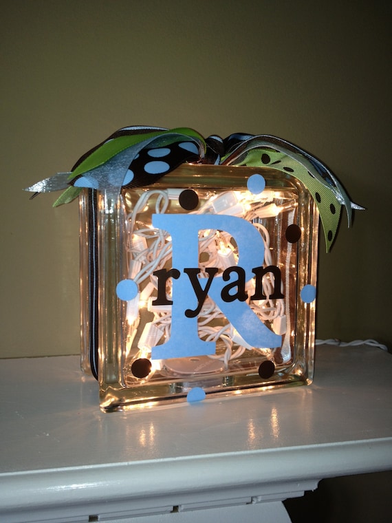Items similar to Personalized Vinyl Glass Block Light or Bank on Etsy