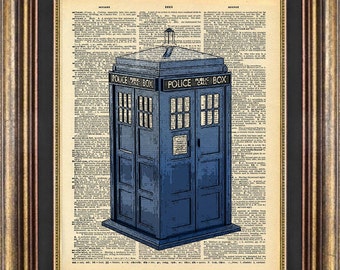 Dr Who Tardis Police Call Box Dictionary page art Book Page art Print