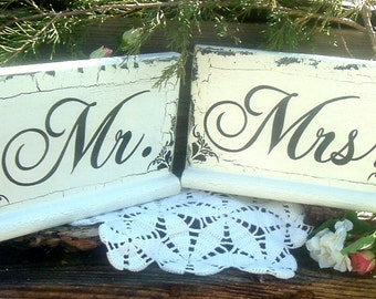 Mr Mrs Wedding Signs Wood Signs Rustic Wedding Signs with crackling