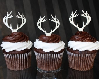 12 Deer Antler Cupcake Toppers (Acrylic)