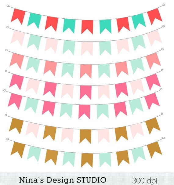 INSTANT DOWNLOAD Bunting Flags soft tones Digital Scrapbook Free