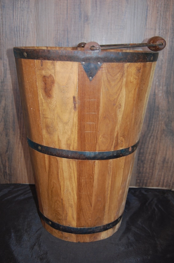 Vintage Large Wooden Bucket Wood Well Style by iCandyProducts