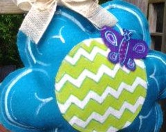 Spring Burlap Door Hanger/Chevron Flower