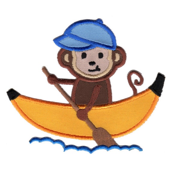 Banana Boat Monkey IronOn Patch Applique Kids / Baby