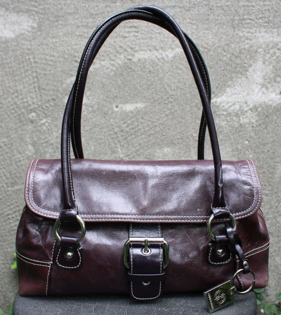 Vintage GIANI BERNINI Genuine Leather Purple Handbag Shoulder