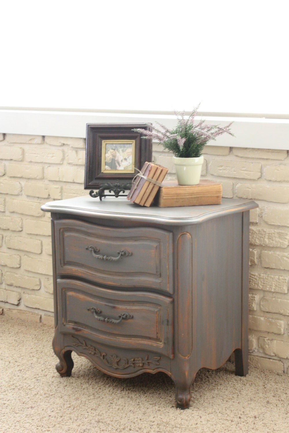 Shabby Chic Charcoal Grey Nightstand by Herd2Herd on Etsy