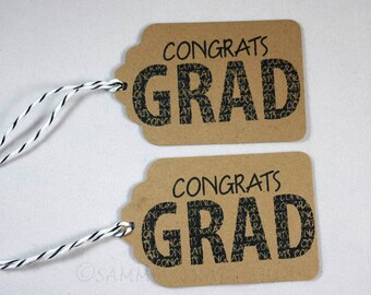 Congrats Grad Tags, Set of 10 Hand Stamped Graduation Tags, Design Your Own Party Favor Tags, Graduation Party, School Colors, Grad Gift