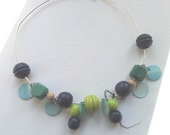 Handmade Beaded Necklace - In Meditereanen Seascape Tones Blues, Turquoise and Navy