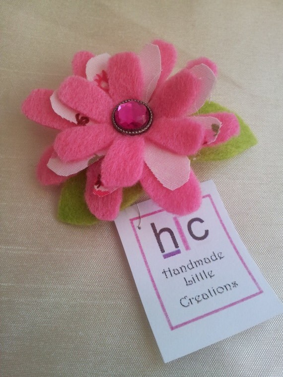 Handmade Felt Flower Brooch With Leaves By Handmade Little Creations