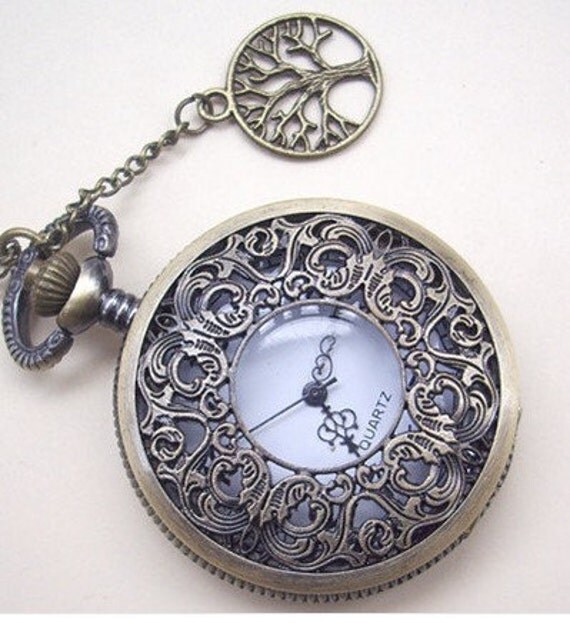 tree of life wish tree hollow dial Pocket watch(big size) Locket Necklace,with a tree