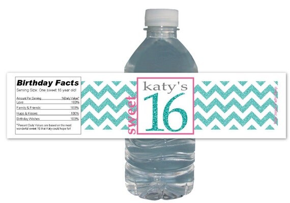 Chevron Glitter Sweet 16 party (15ct) Waterproof Bottle Labels color choice Il_570xn