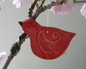 SALE Lovely  Red Bird  Ceramic Ornament  - Looking Left