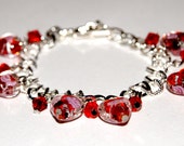 Red, White And Pink Heart Bracelet Valentines Bracelet, Red Heart  Bracelet, Lampwork  Bracelet, Glass Bead Bracelet - Sweet Heart