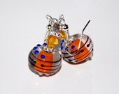 Clear, Orange, Blue And White Earrings, Pretty Earrings, Beadwork Earrings, Lampwork  Earrings, Glass Bead Earrings