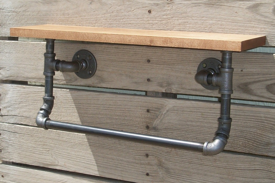 Industrial Wood Shelf and Pipe Towel Rack by Splinterwerx on Etsy