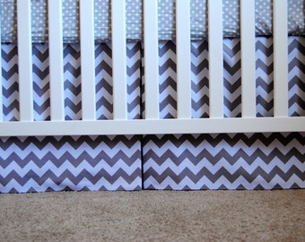 Adjustable Grey and White Chevron Box Pleat Crib Skirt