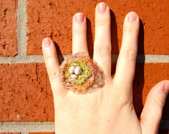 Birds Nest- Adjustable Bronze Filigree Ring