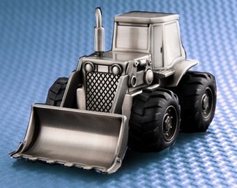 Personalized Bull Dozer Piggy Bank - Silver plated in a Pewter tone Finish - Great Gift for Boys!