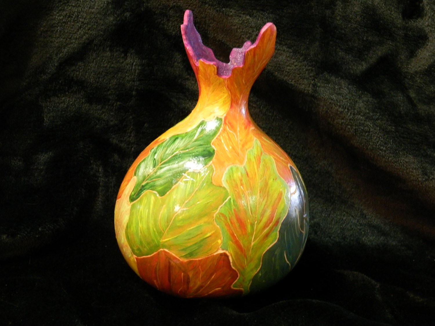 Hand Painted Carved Gourd Vase