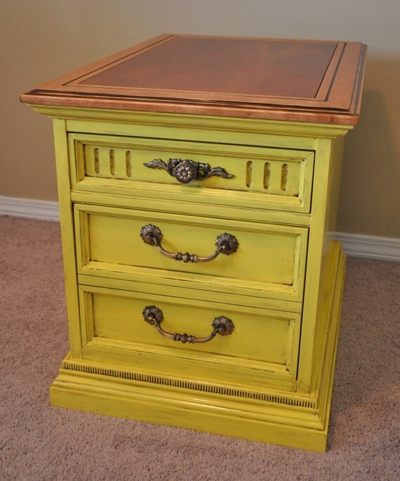 Hand Painted Yellow 2 Drawer Nightstand