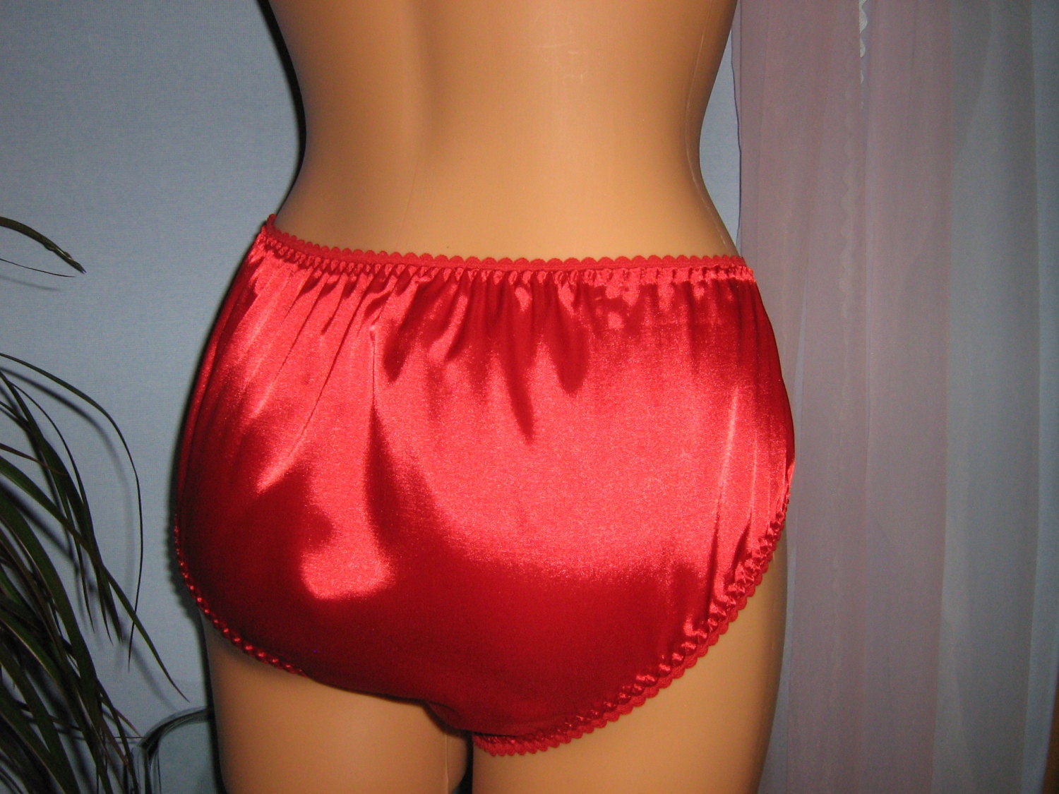 Shiny Red Ivory Satin Panties Knickers Satin Lingerie Size L