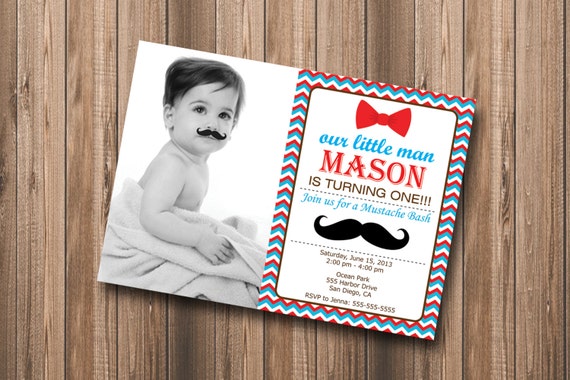 Mustache Birthday Invitation Little Man Bash Bow-Tie Boy Hipster Chevron - DIY Personalized Printable Invitation Il_570xn