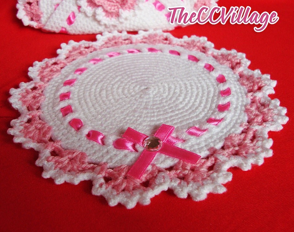 White Round Crochet potholder Pot Holder Cover handle cover