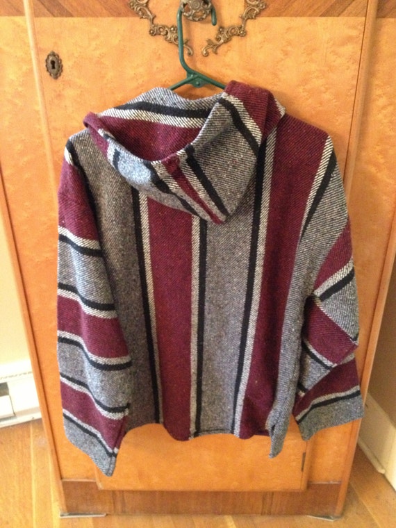 Vintage 90s Drug Rug Baja Hoodie Mexican Sweatshirt Maroon