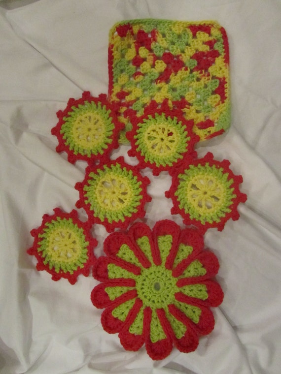 Crochet Tea Party Set Flower shaped Doily/Hotpad with 5