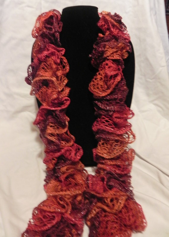 Sparkled Rust Varigated Knit Ruffle Scarf