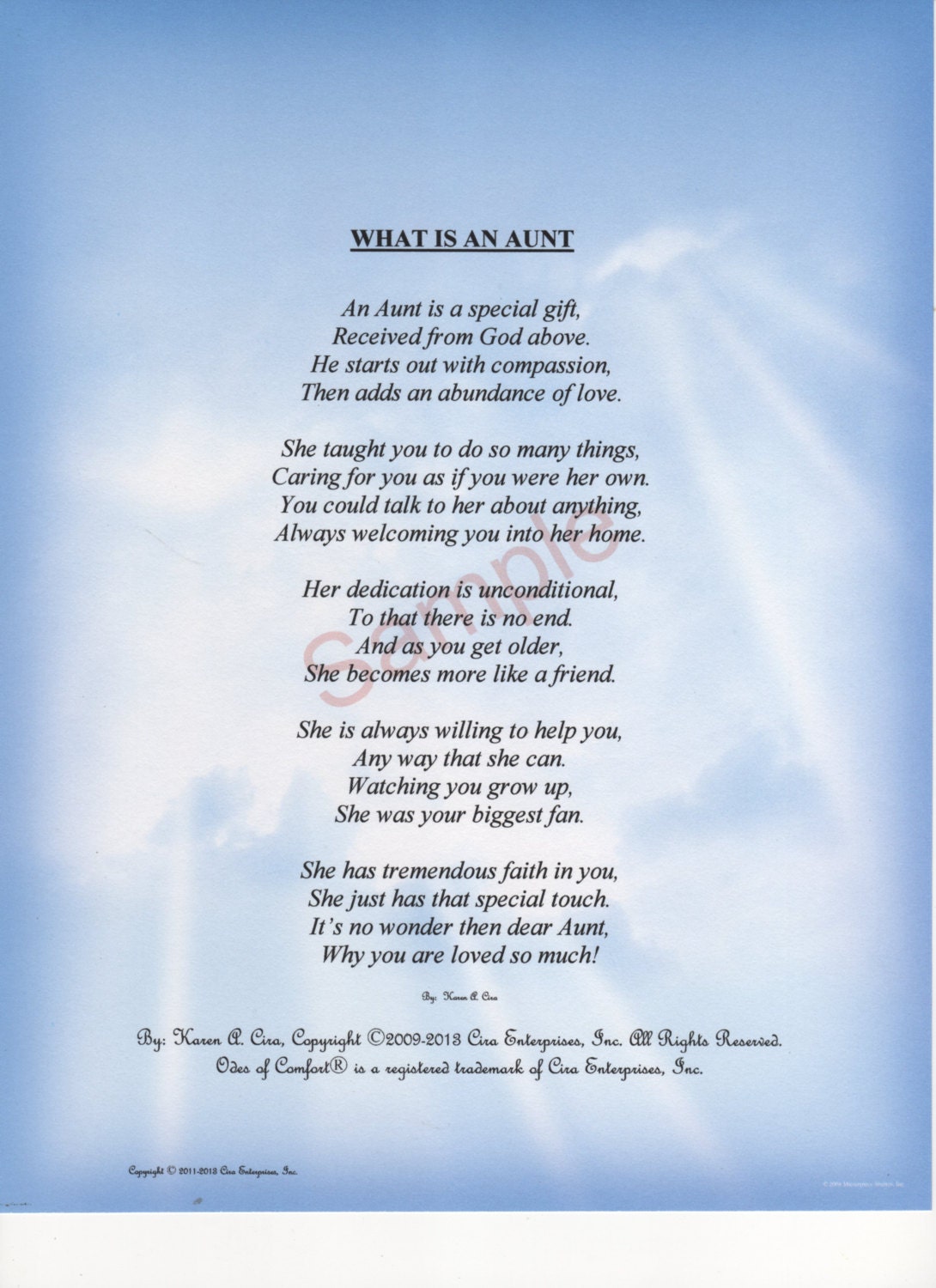 Five Stanza What Is An Aunt Poem shown on