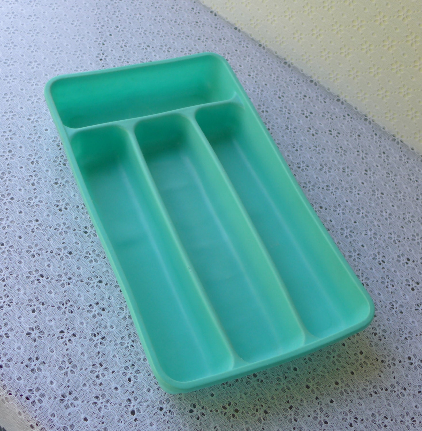 Vintage Silverware Tray Utensil Kitchen Lustro Ware Aqua Mint