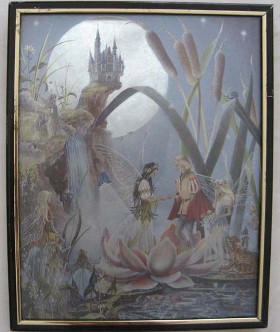 1980s Vintage Foil Fairy Print Wedding Print 2-D England 8 x