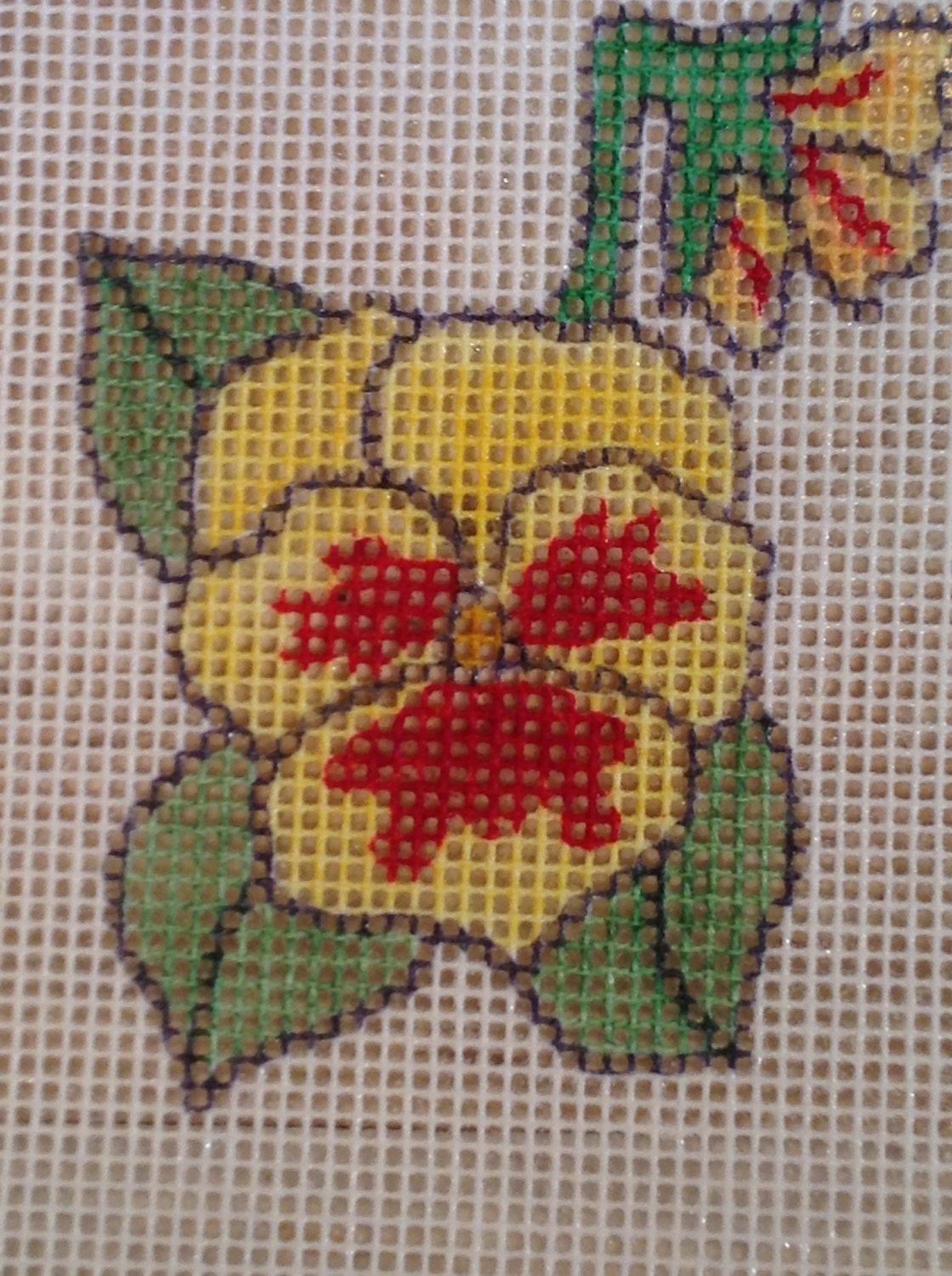 Yellow and Red Pansies. Hand Painted Petit Point Needlepoint Canvas eBay
