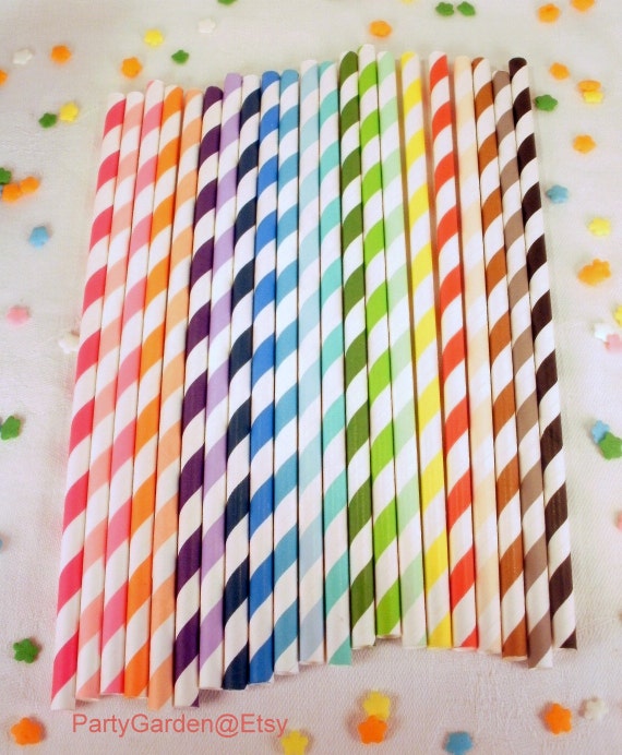 50 Striped Paper Straws - Your Choice of Colors - With Free Printable DIY Flags Il_570xn