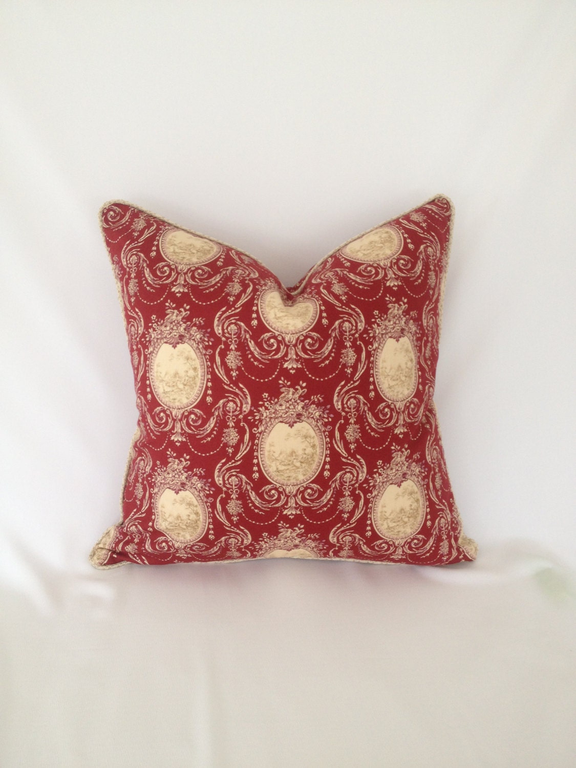 Red and Cream Toile Pillow Cover