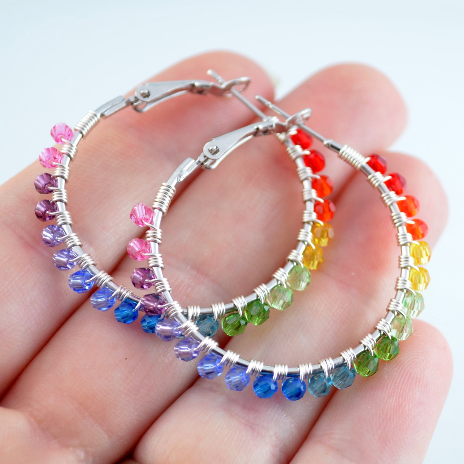 Bright Rainbow Jewelry Colorful Swarovski Crystal Hoops