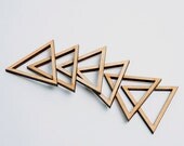 6 laser cut triangle frames. Unfinished wood. Jewelry supply.