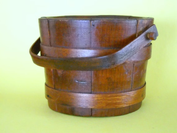 Small Antique Primitive Wooden Stave Bucket by UppityWomansAttic