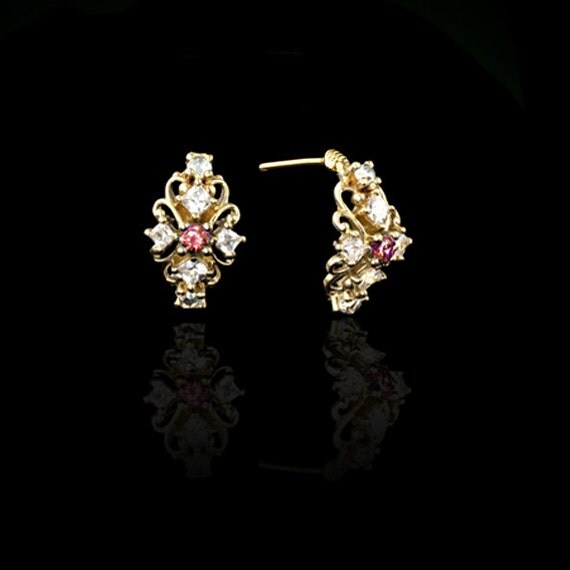 Gold gemstone earrings Gemstone studs Vintage gold earrings