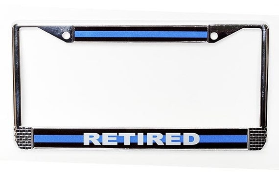 Chrome License Plate Frame Thin Blue Line Retired SKU: