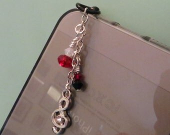 Treble Clef rhinestone cell phone charm, dust plug charm