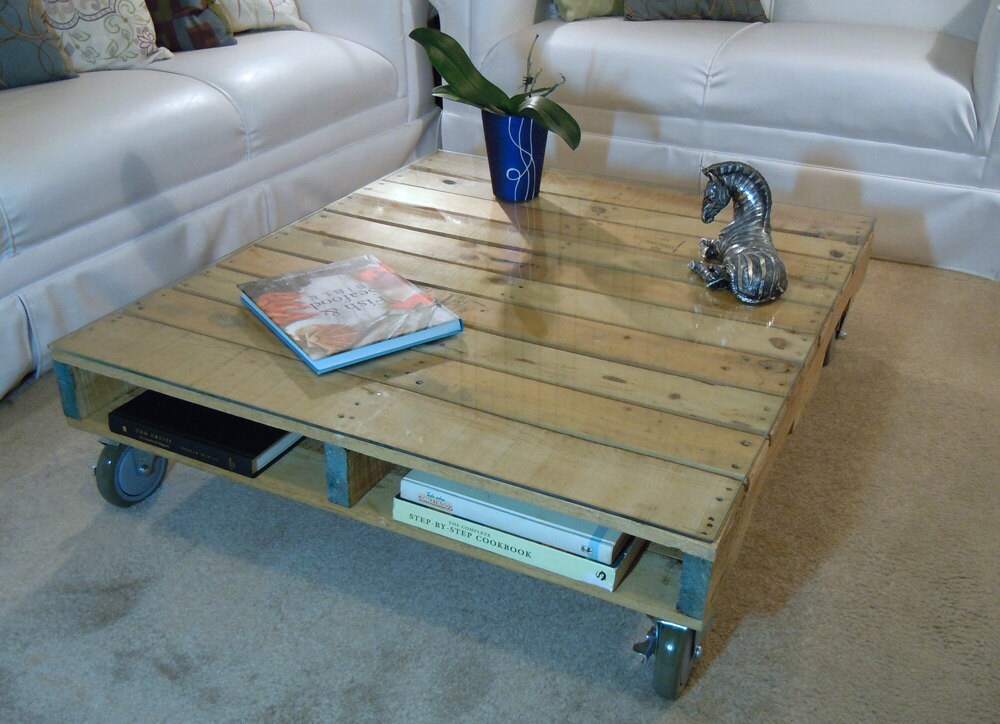 SALE Pallet Coffee Table with Glass Top by SibusFurniture on Etsy
