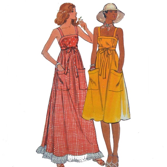 Vintage 70s Maxi Dress Pattern / Bohemian Sun Dress / Empire