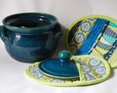 Pair of Oval Pot Holders Lime Green Blue Bowls Circles
